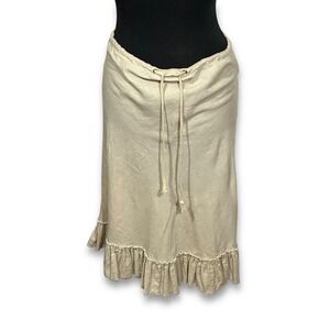 J. Crew Linen Blend‎ Skirt XS Beige Ruffle Hem Drawstring Waist Casual Women